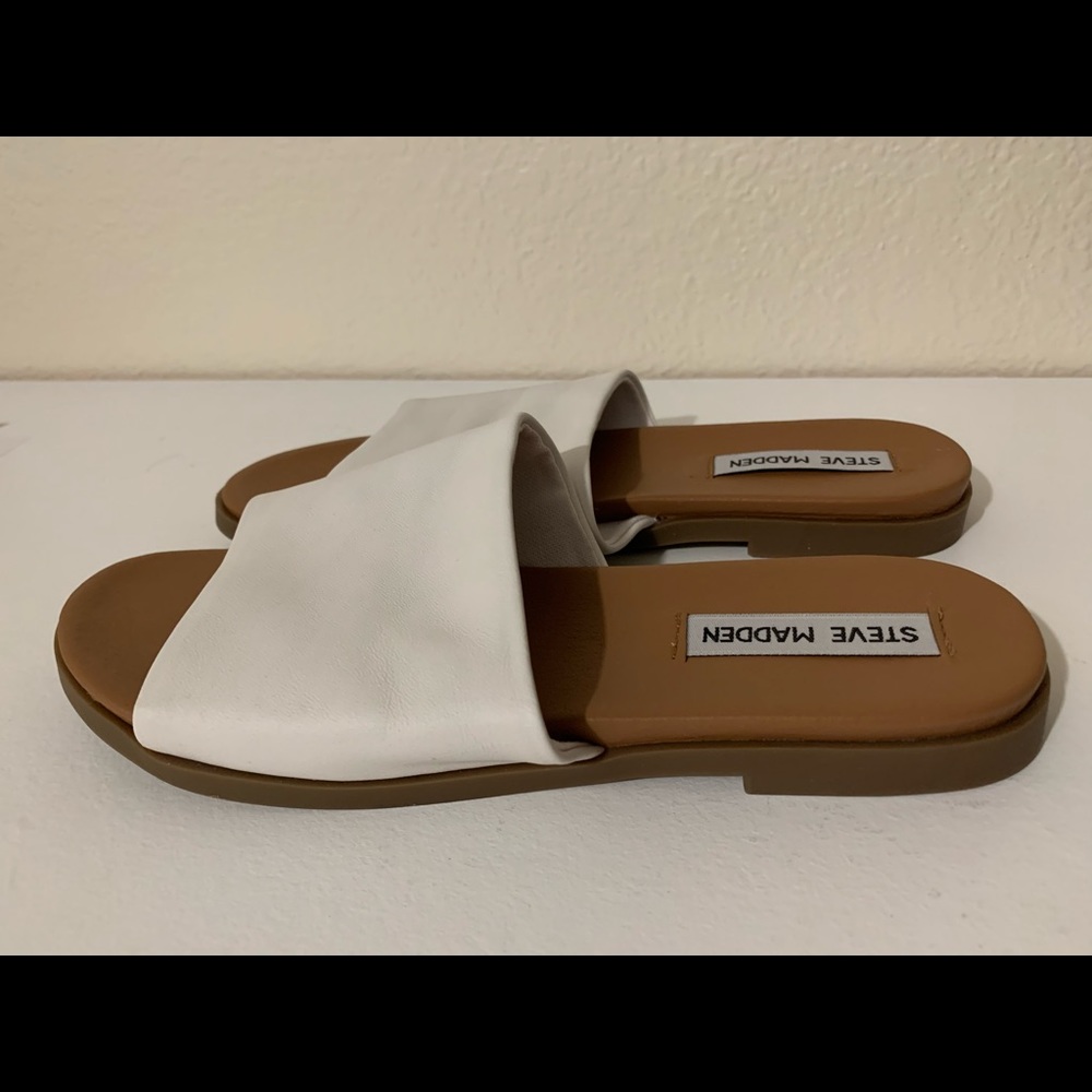 steve madden slide sandals white leather